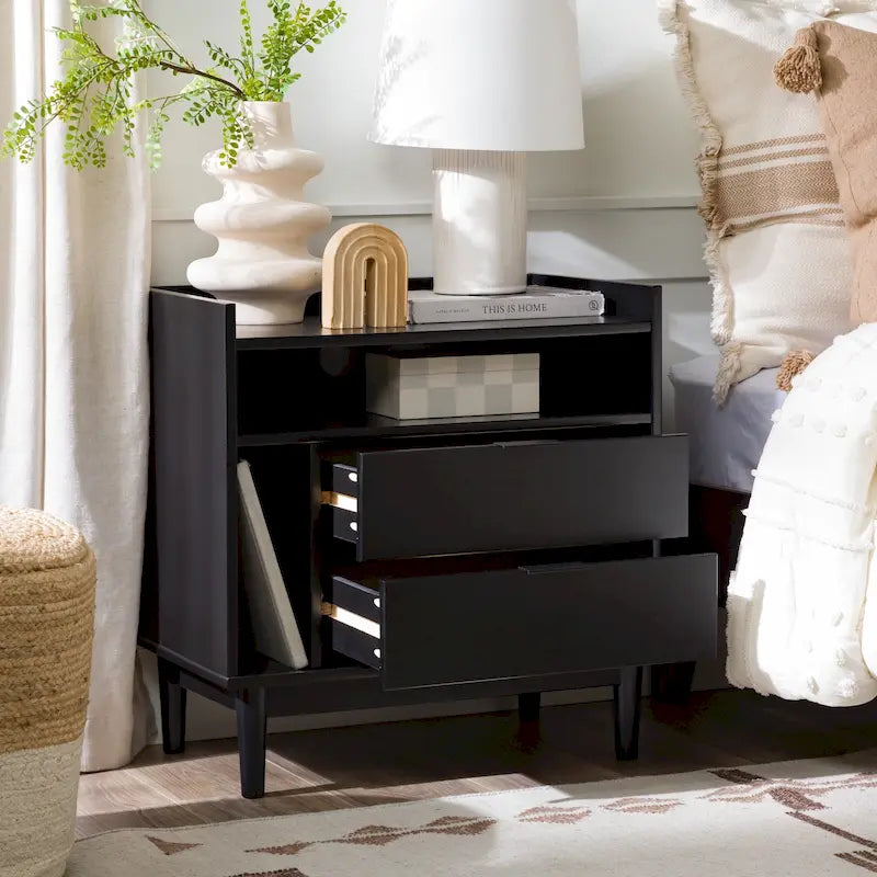 Modern Gallery Top Solid Wood Nightstand