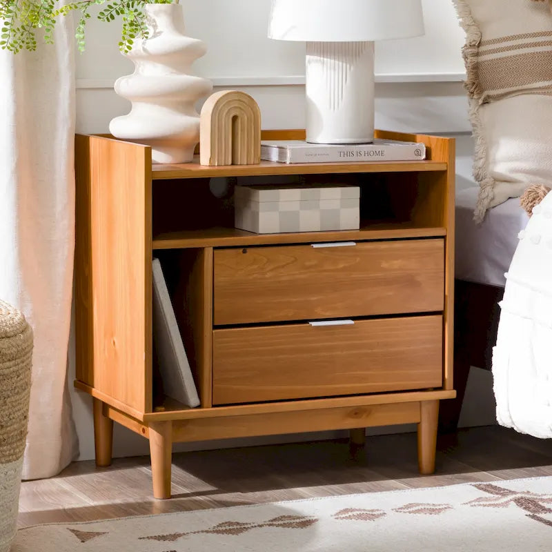 Modern Gallery Top Solid Wood Nightstand