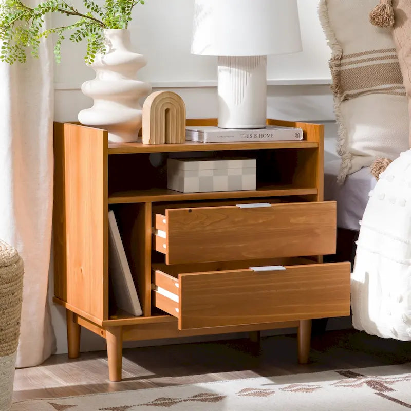 Modern Gallery Top Solid Wood Nightstand