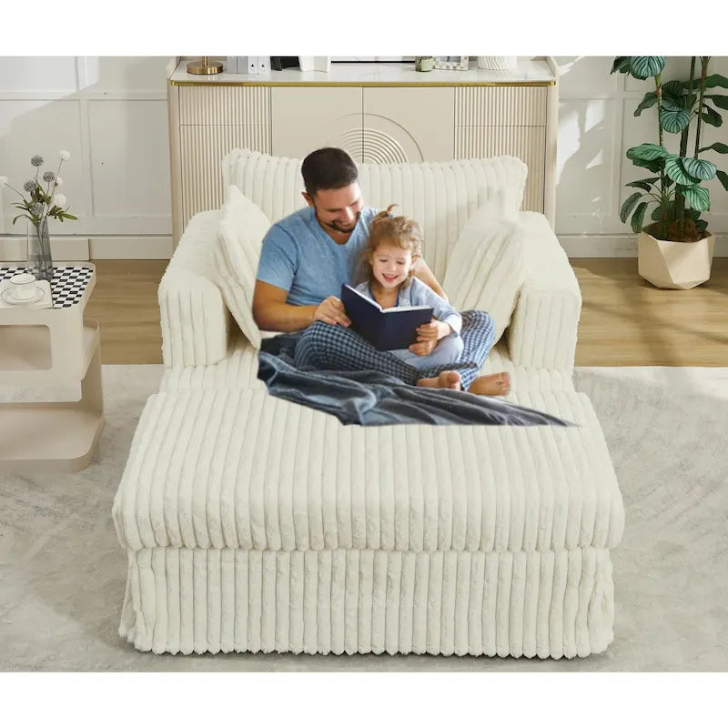 Oversized Upholstered Chaise Longue Chair with Ottoman and Pillows
