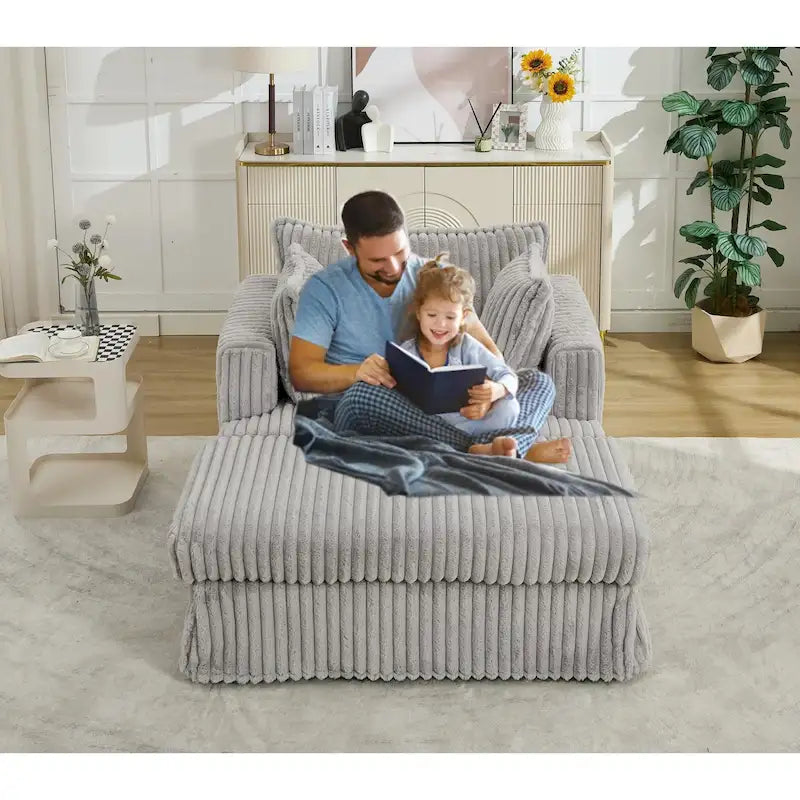 Oversized Upholstered Chaise Longue Chair with Ottoman and Pillows