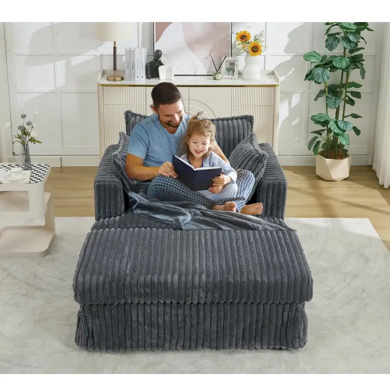 Oversized Upholstered Chaise Longue Chair with Ottoman and Pillows