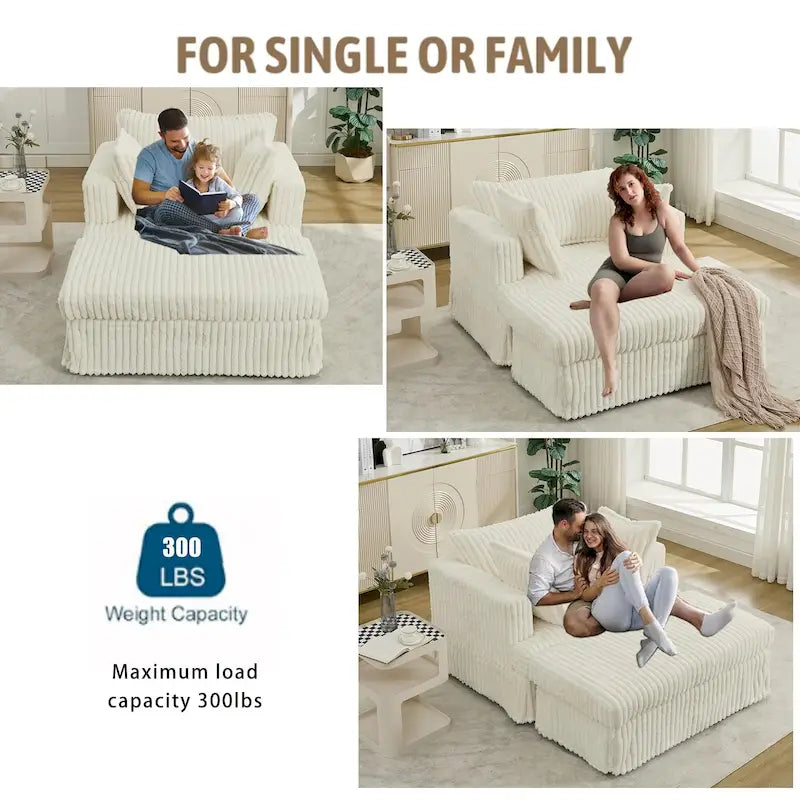 Oversized Upholstered Chaise Longue Chair with Ottoman and Pillows