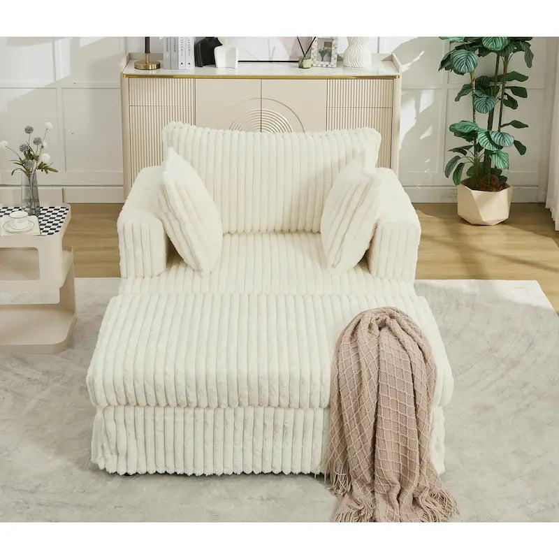 Oversized Upholstered Chaise Longue Chair with Ottoman and Pillows
