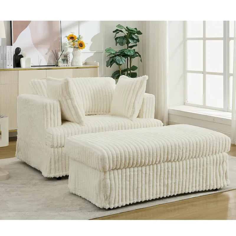 Oversized Upholstered Chaise Longue Chair with Ottoman and Pillows