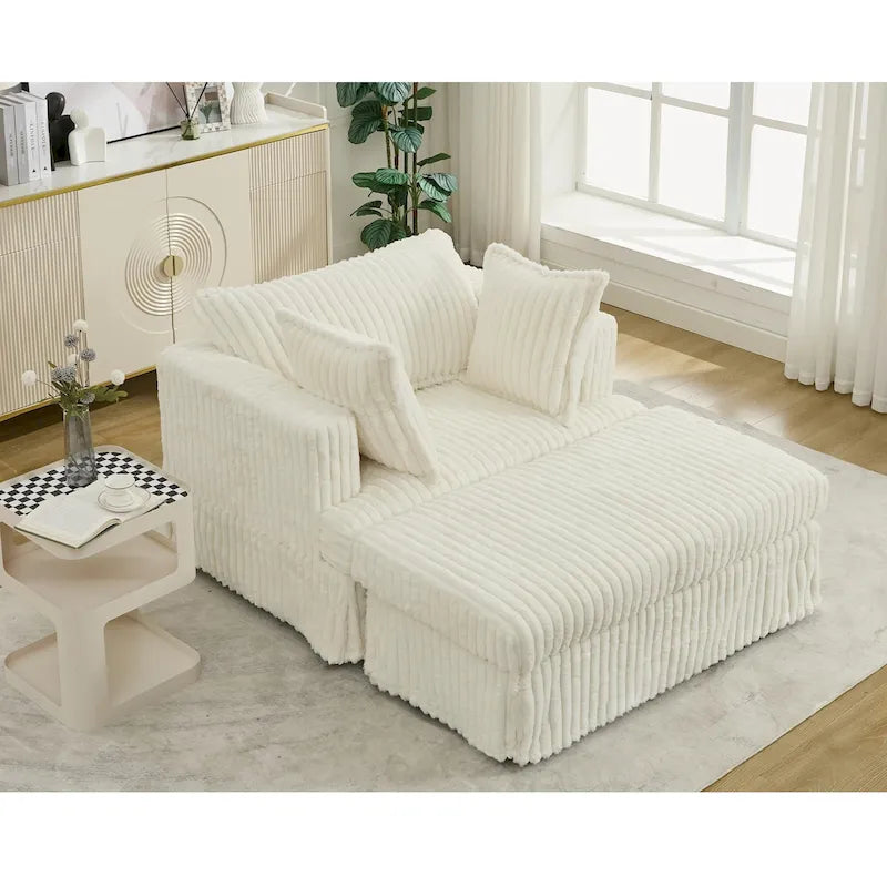 Übergroßer gepolsterter Chaiselongue-Sessel mit Hocker und Kissen