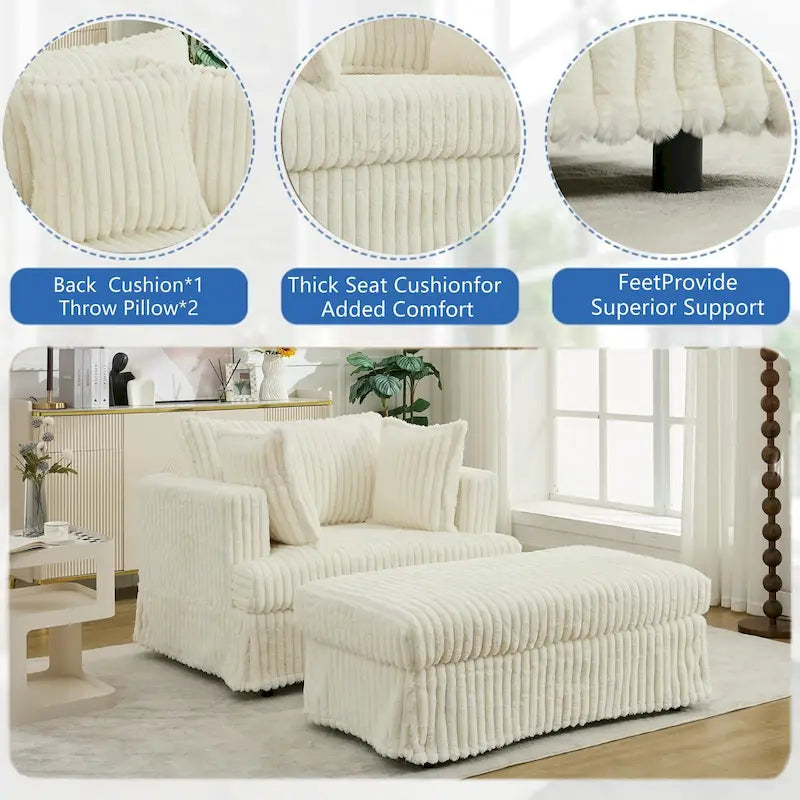 Übergroßer gepolsterter Chaiselongue-Sessel mit Hocker und Kissen