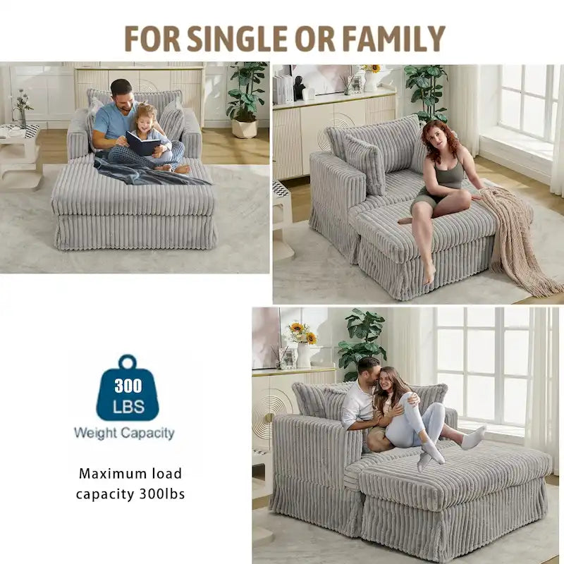 Übergroßer gepolsterter Chaiselongue-Sessel mit Hocker und Kissen