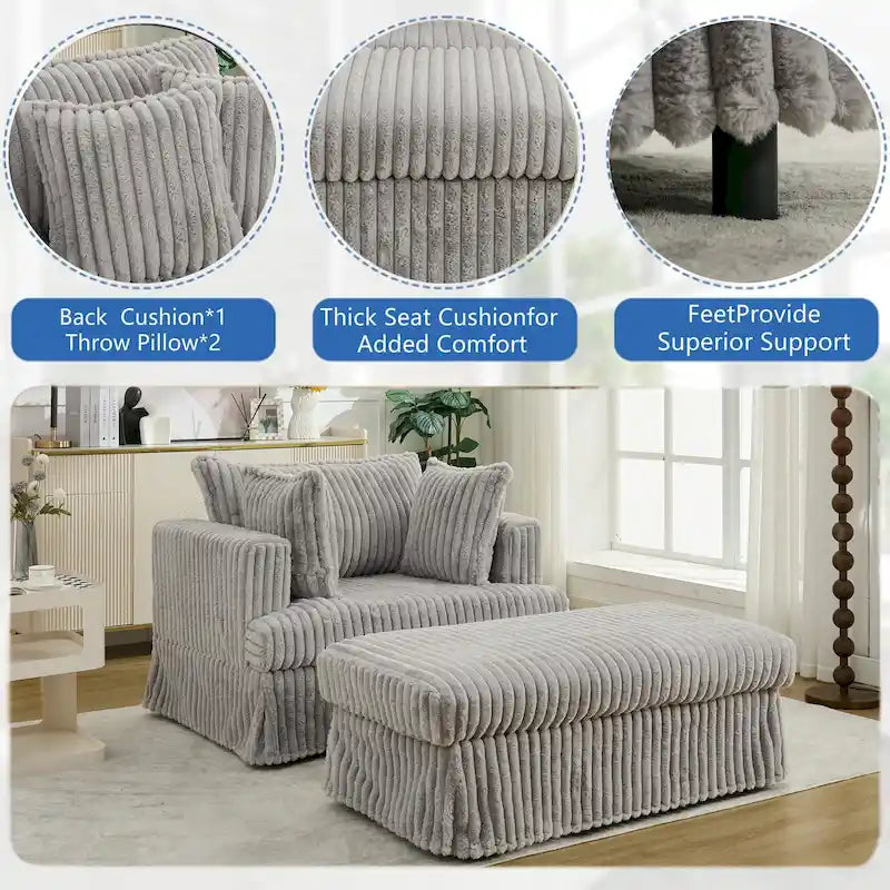 Übergroßer gepolsterter Chaiselongue-Sessel mit Hocker und Kissen