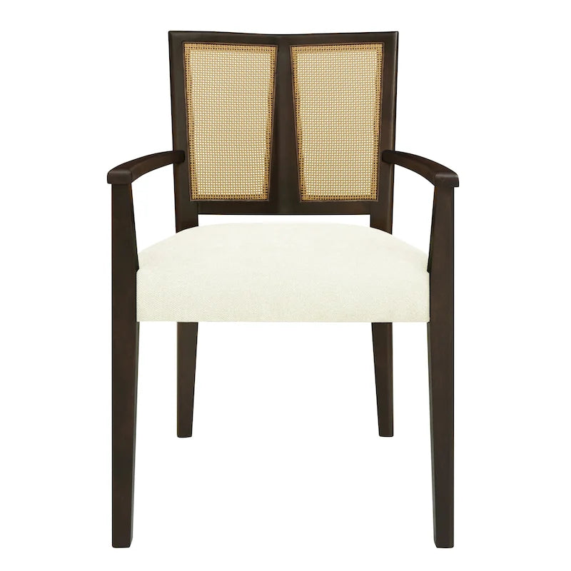 Mid-Century Upholstered Arm Dining Chair Set of 2 with Rattan Back