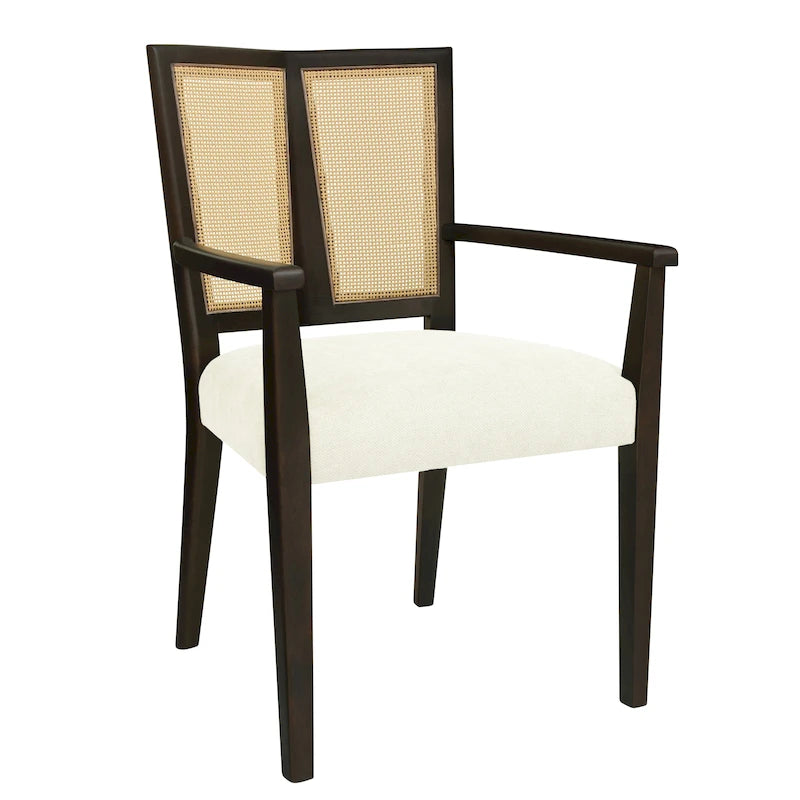 Mid-Century Upholstered Arm Dining Chair Set of 2 with Rattan Back
