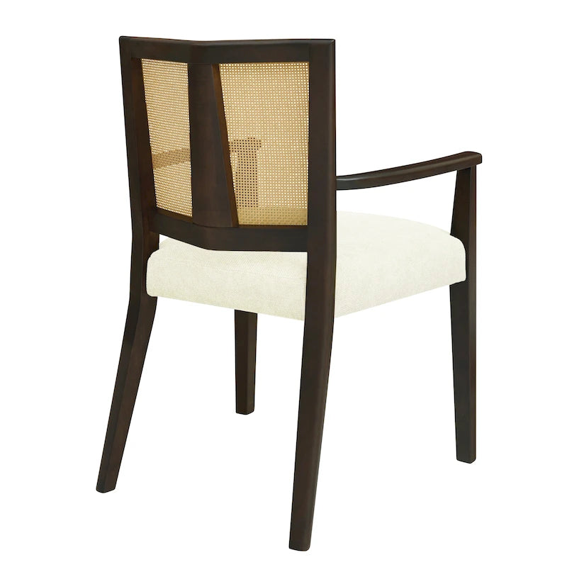Mid-Century Upholstered Arm Dining Chair Set of 2 with Rattan Back