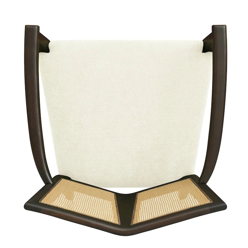 Mid-Century Upholstered Arm Dining Chair Set of 2 with Rattan Back
