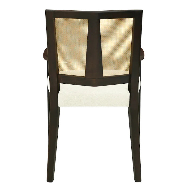 Mid-Century Upholstered Arm Dining Chair Set of 2 with Rattan Back