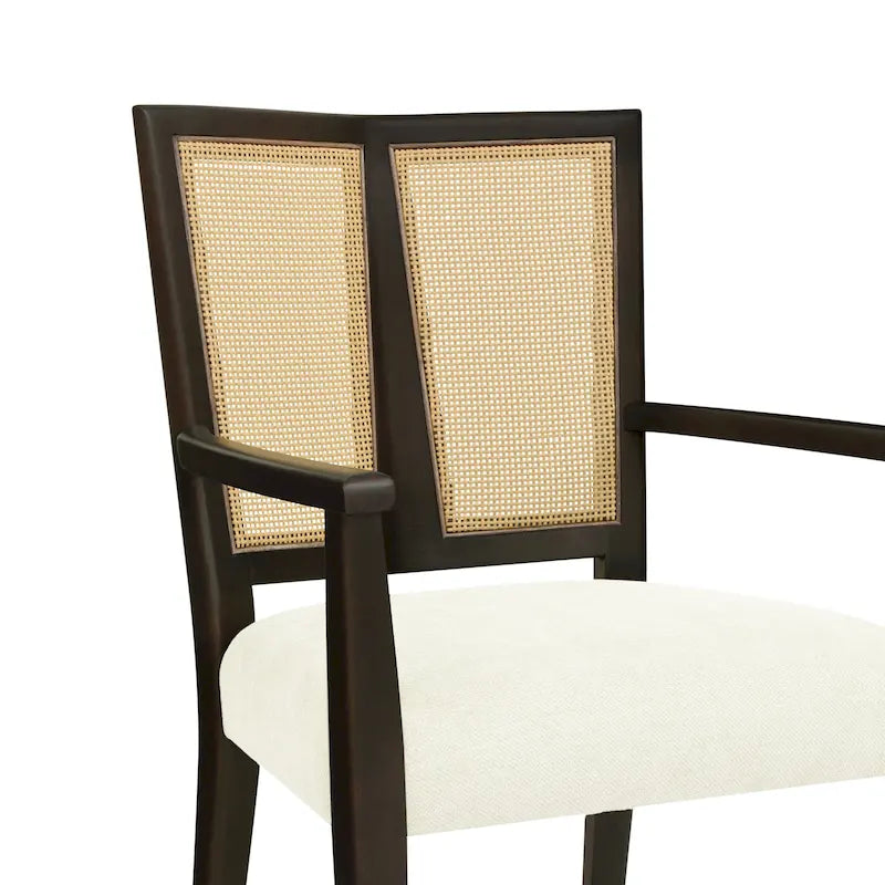Mid-Century Upholstered Arm Dining Chair Set of 2 with Rattan Back