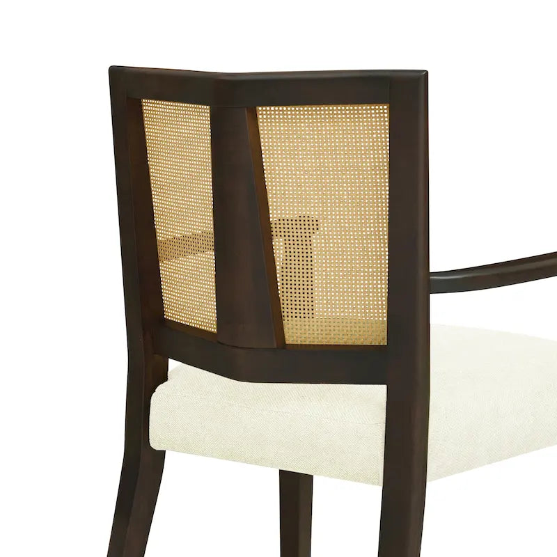 Mid-Century Upholstered Arm Dining Chair Set of 2 with Rattan Back