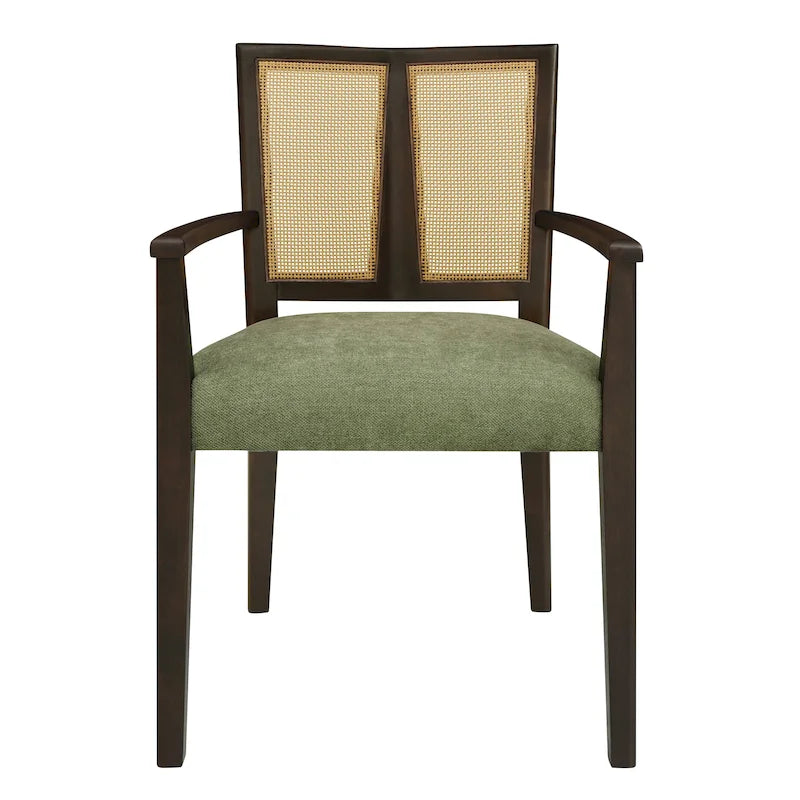 Mid-Century Upholstered Arm Dining Chair Set of 2 with Rattan Back
