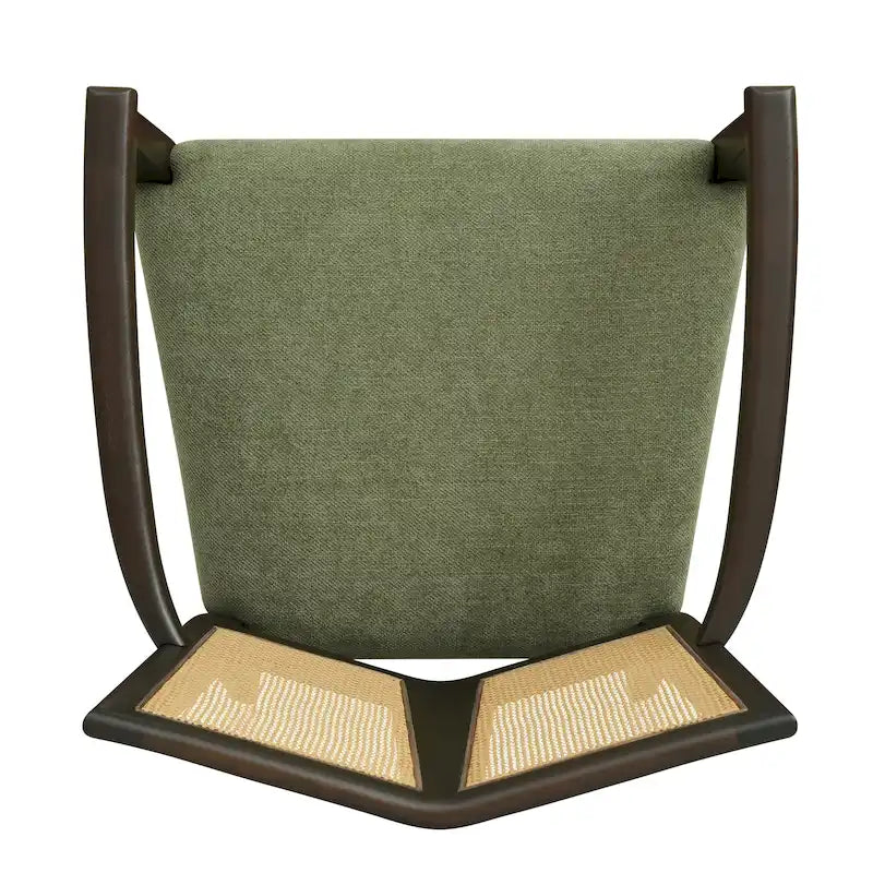 Mid-Century Upholstered Arm Dining Chair Set of 2 with Rattan Back