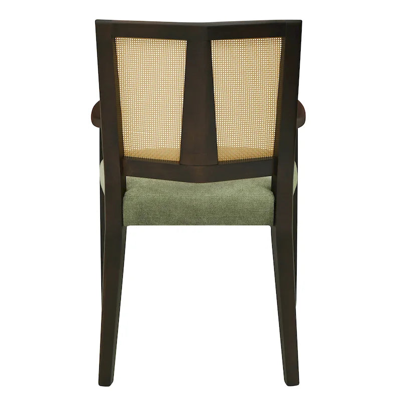 Mid-Century Upholstered Arm Dining Chair Set of 2 with Rattan Back