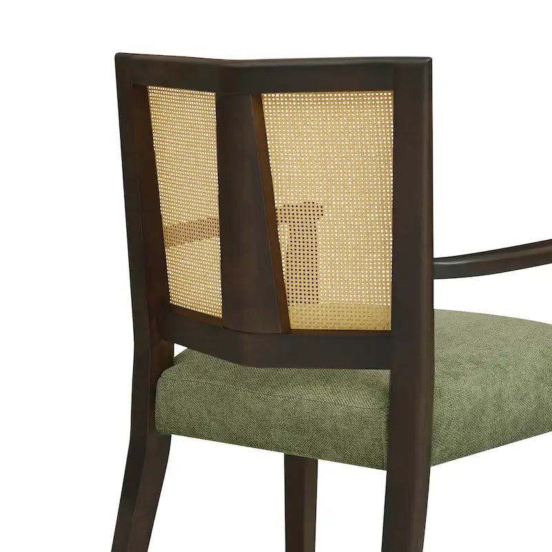 Mid-Century Upholstered Arm Dining Chair Set of 2 with Rattan Back