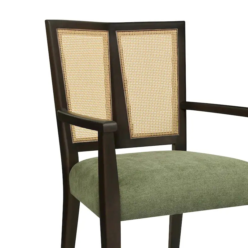 Mid-Century Upholstered Arm Dining Chair Set of 2 with Rattan Back