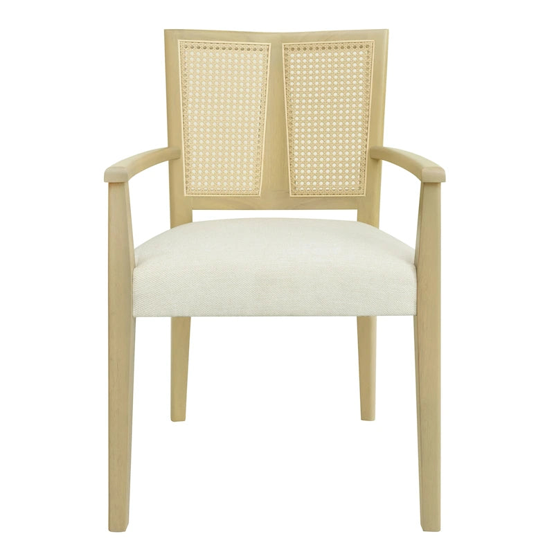 Mid-Century Upholstered Arm Dining Chair Set of 2 with Rattan Back