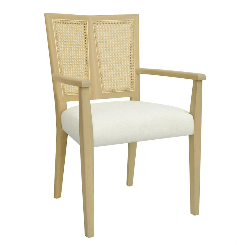 Mid-Century Upholstered Arm Dining Chair Set of 2 with Rattan Back