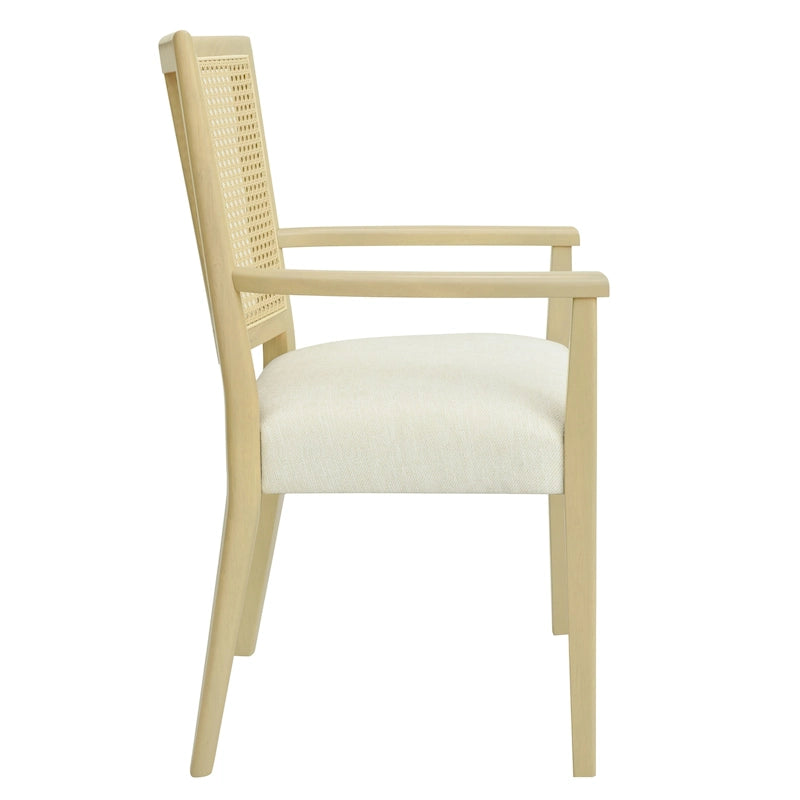 Mid-Century Upholstered Arm Dining Chair Set of 2 with Rattan Back