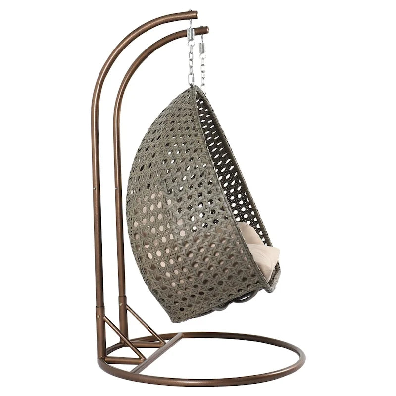 2 Person Hanging Egg Chair with Stand - Outdoor/Indoor Rattan Wicker Patio Swing with Cushions
