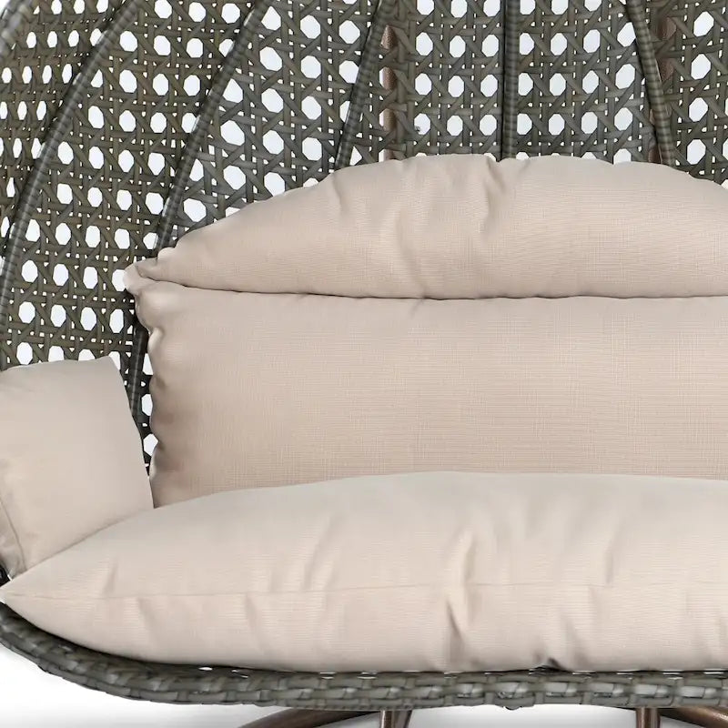 2 Person Hanging Egg Chair with Stand - Outdoor/Indoor Rattan Wicker Patio Swing with Cushions