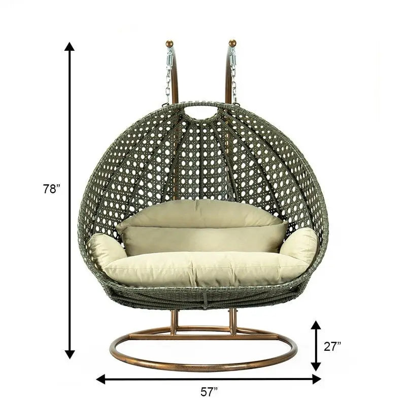 2 Person Hanging Egg Chair with Stand - Outdoor/Indoor Rattan Wicker Patio Swing with Cushions
