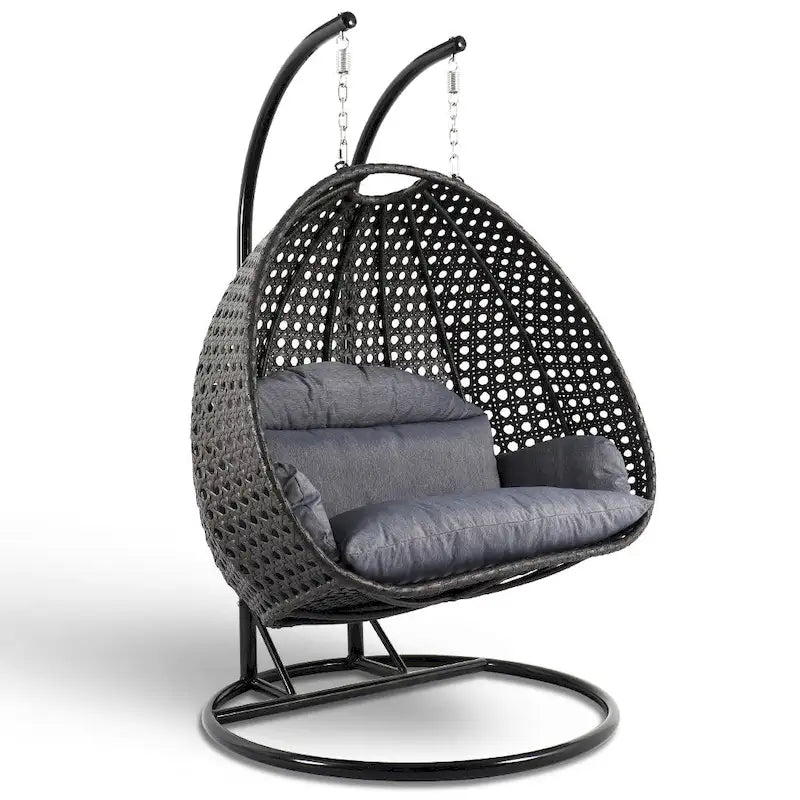2 Person Hanging Egg Chair with Stand - Outdoor/Indoor Rattan Wicker Patio Swing with Cushions