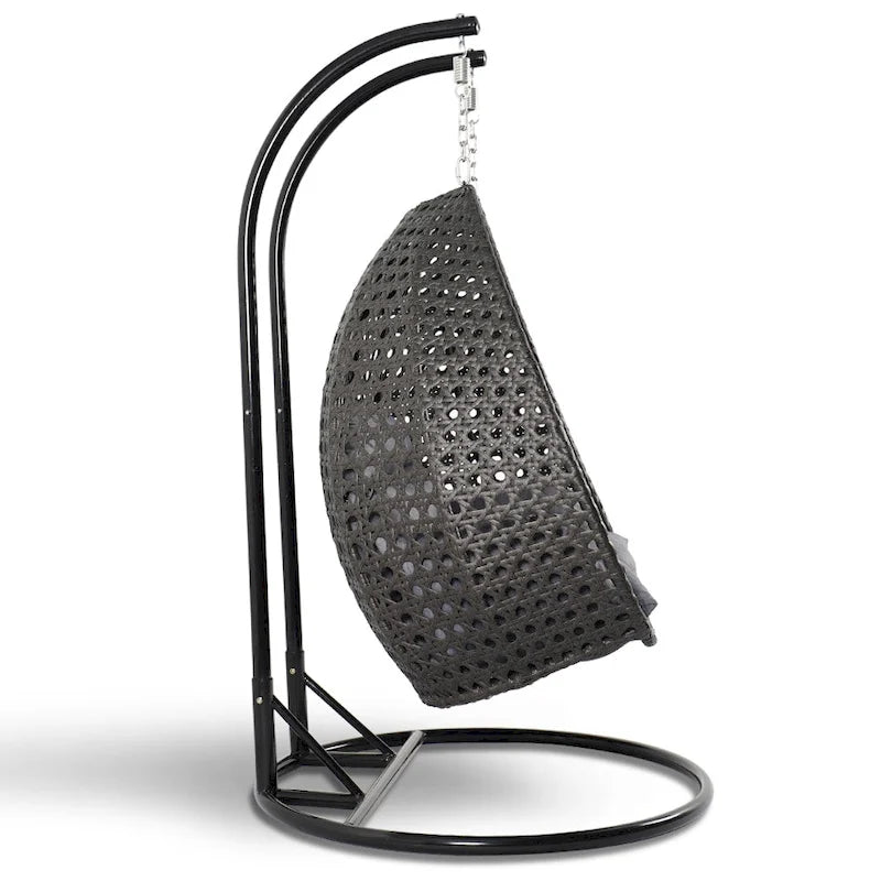 2 Person Hanging Egg Chair with Stand - Outdoor/Indoor Rattan Wicker Patio Swing with Cushions