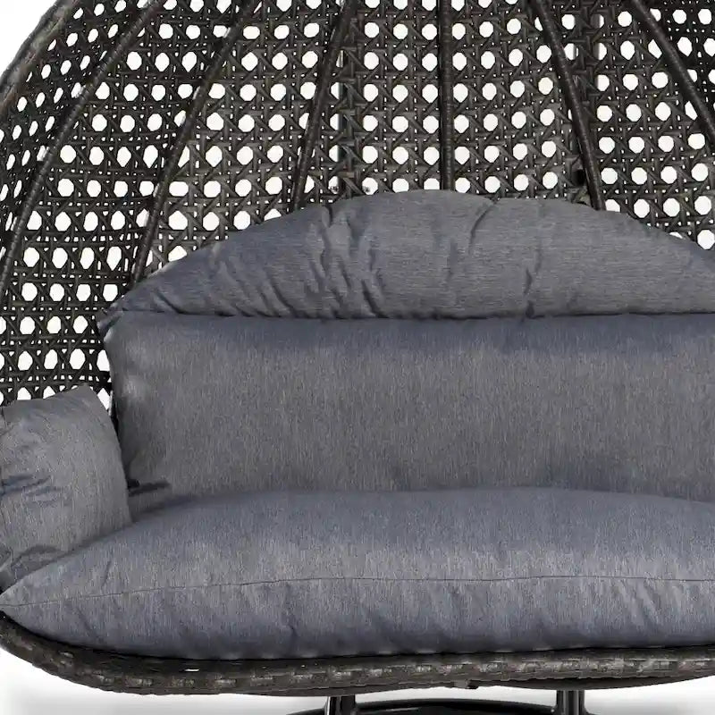 2 Person Hanging Egg Chair with Stand - Outdoor/Indoor Rattan Wicker Patio Swing with Cushions