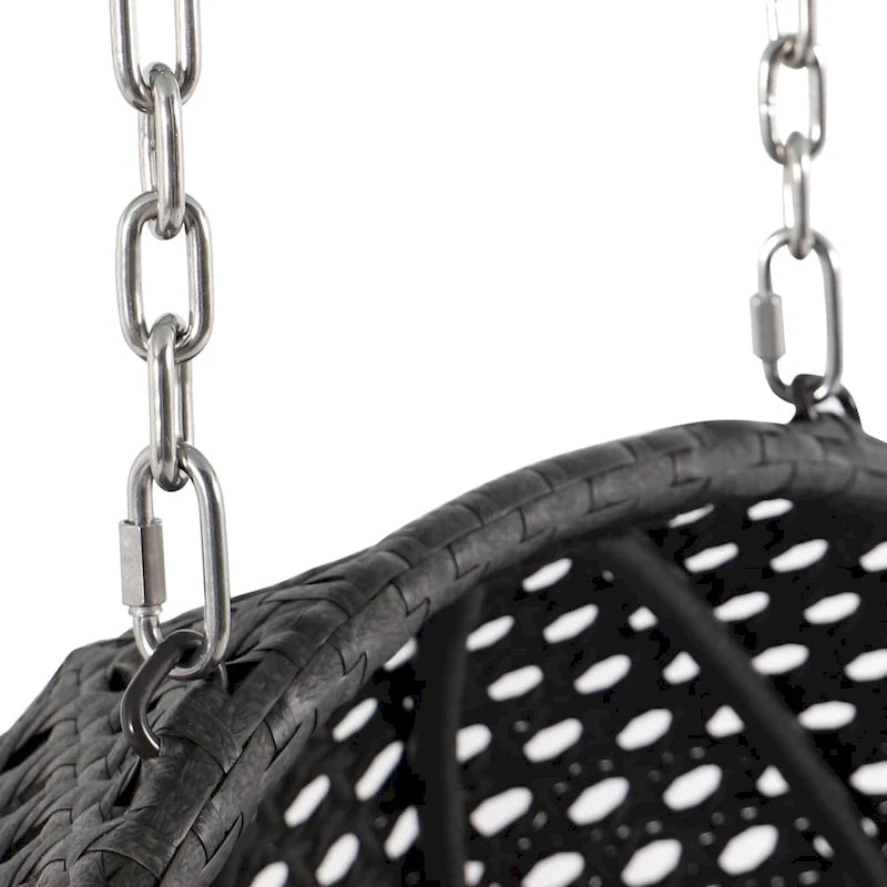 2 Person Hanging Egg Chair with Stand - Outdoor/Indoor Rattan Wicker Patio Swing with Cushions