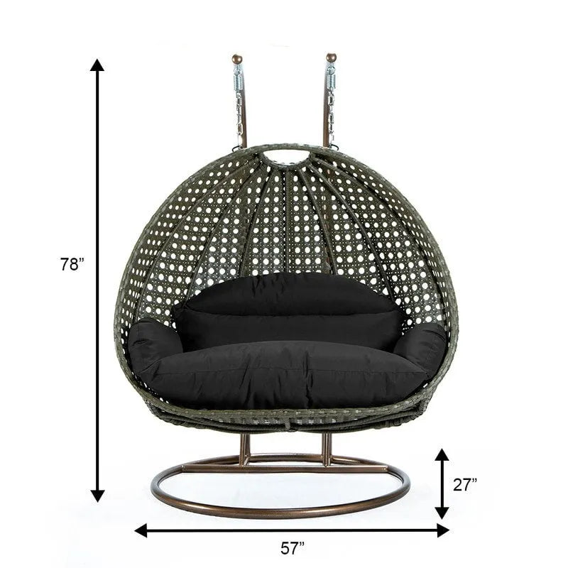 2 Person Hanging Egg Chair with Stand - Outdoor/Indoor Rattan Wicker Patio Swing with Cushions
