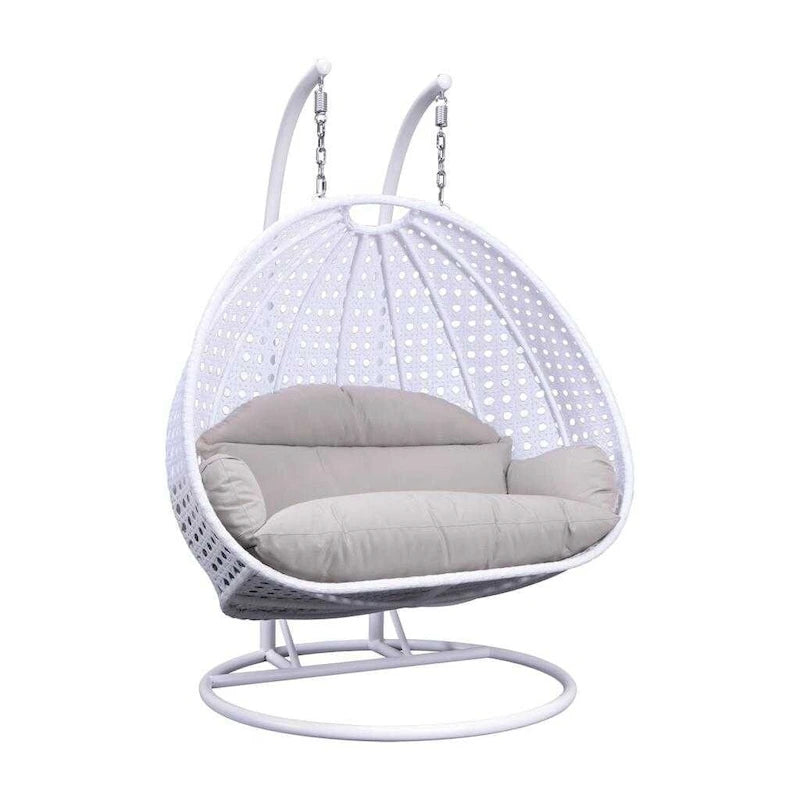 2 Person Hanging Egg Chair with Stand - Outdoor/Indoor Rattan Wicker Patio Swing with Cushions