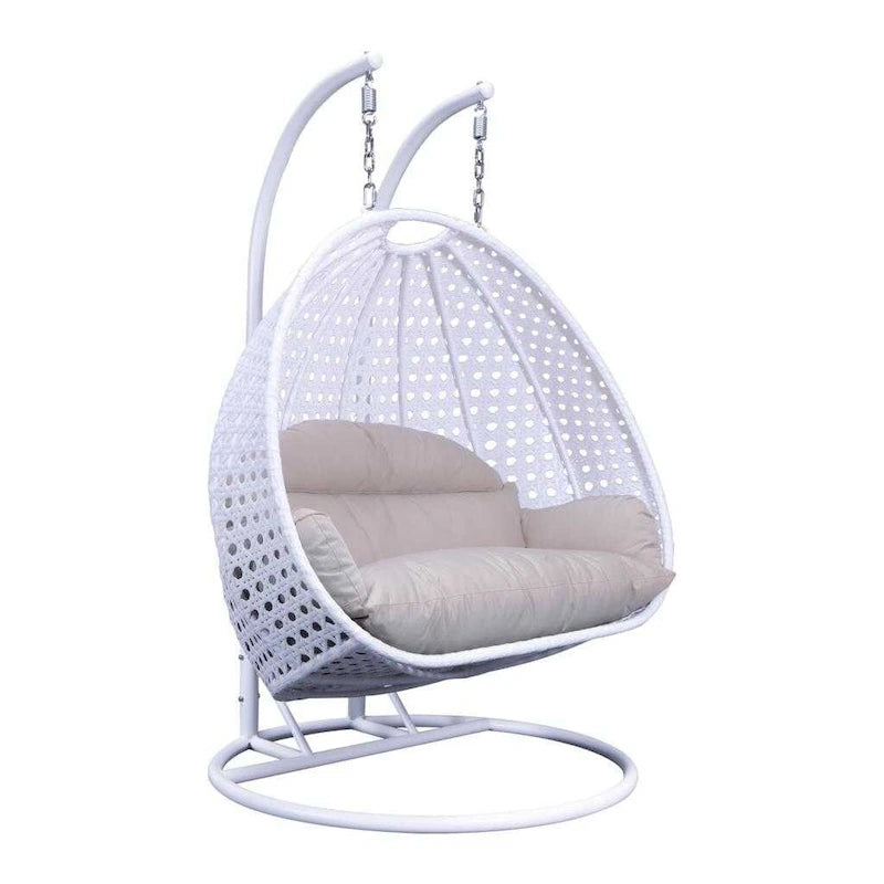 2 Person Hanging Egg Chair with Stand - Outdoor/Indoor Rattan Wicker Patio Swing with Cushions