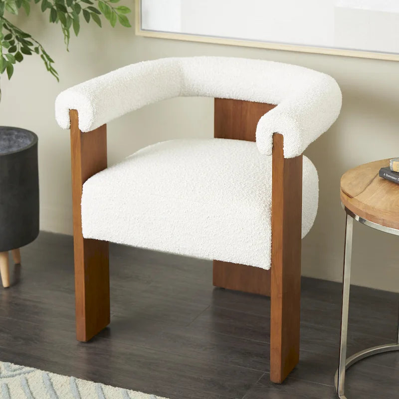 Polyester Curved Back Mid Century Modern Round Boucle Living Room Accent Chair