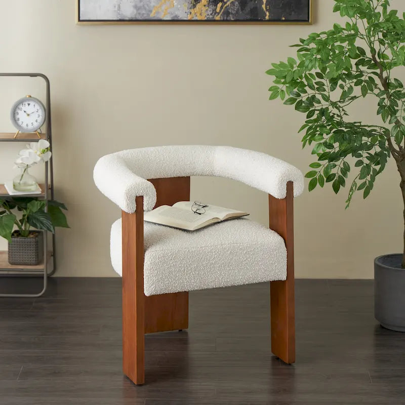 Polyester Curved Back Mid Century Modern Round Boucle Living Room Accent Chair