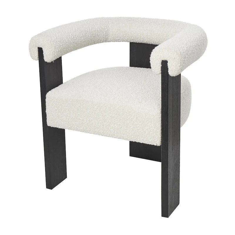Runder Akzentstuhl aus Bouclé-Polyester mit geschwungener Rückenlehne im Mid-Century-Modern-Stil für das Wohnzimmer