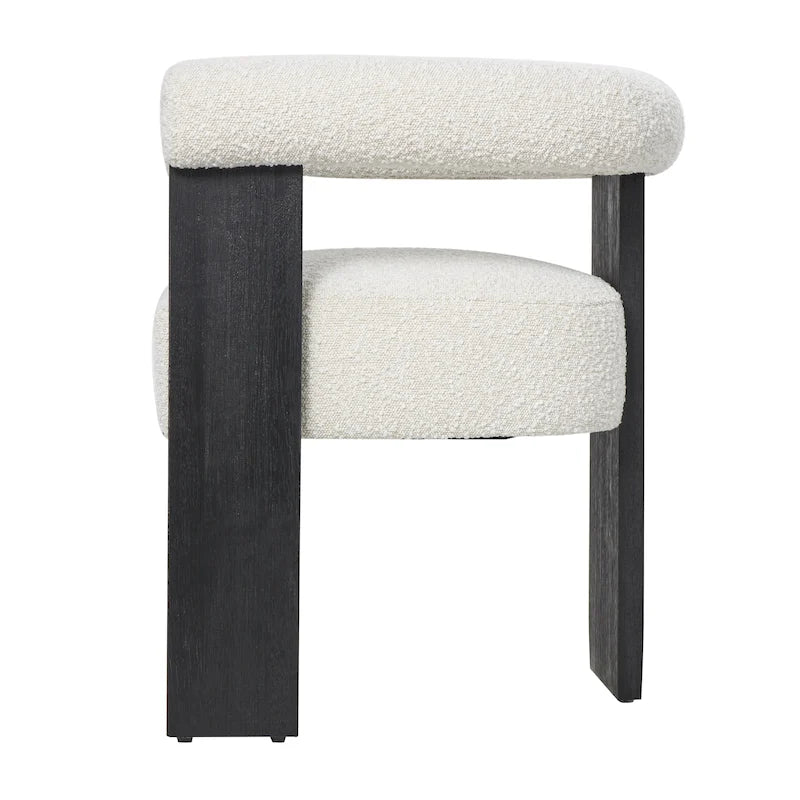 Runder Akzentstuhl aus Bouclé-Polyester mit geschwungener Rückenlehne im Mid-Century-Modern-Stil für das Wohnzimmer