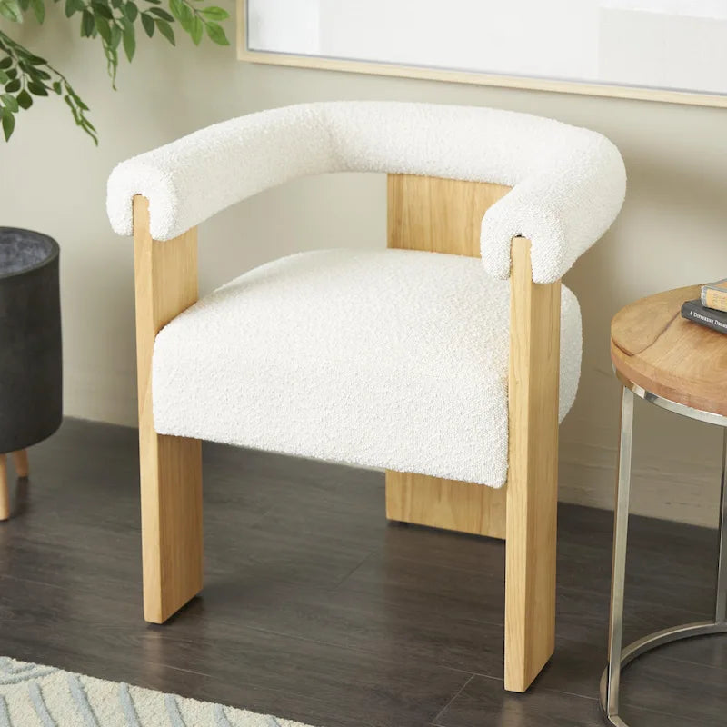 Runder Akzentstuhl aus Bouclé-Polyester mit geschwungener Rückenlehne im Mid-Century-Modern-Stil für das Wohnzimmer