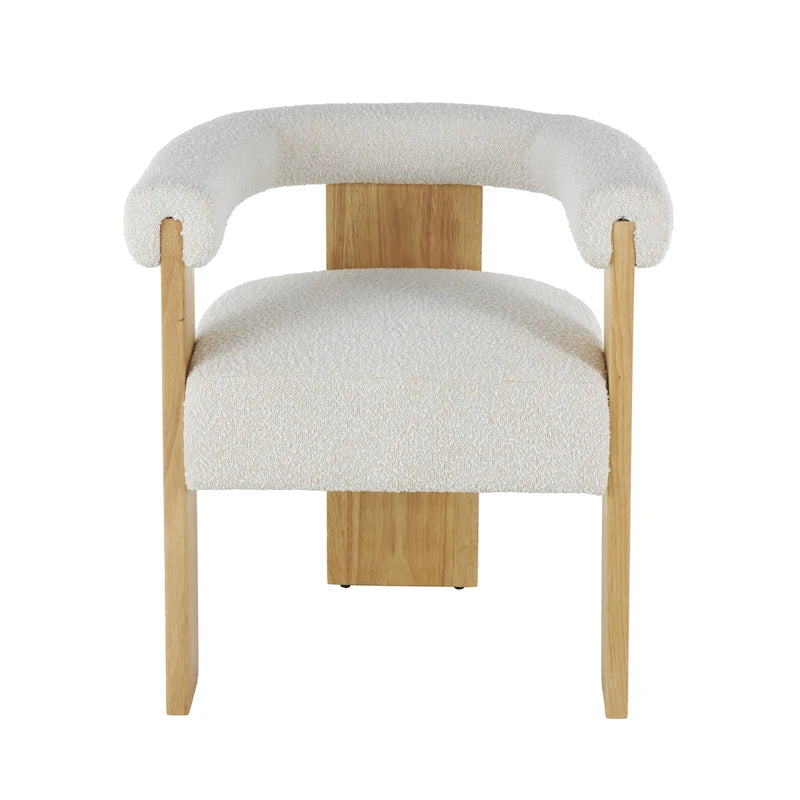Runder Akzentstuhl aus Bouclé-Polyester mit geschwungener Rückenlehne im Mid-Century-Modern-Stil für das Wohnzimmer