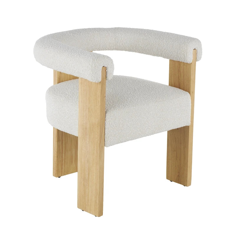 Runder Akzentstuhl aus Bouclé-Polyester mit geschwungener Rückenlehne im Mid-Century-Modern-Stil für das Wohnzimmer