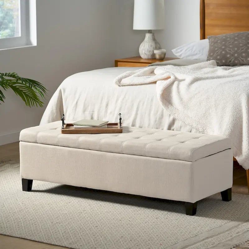 Mission Tufted Fabric Storage Ottoman Bench