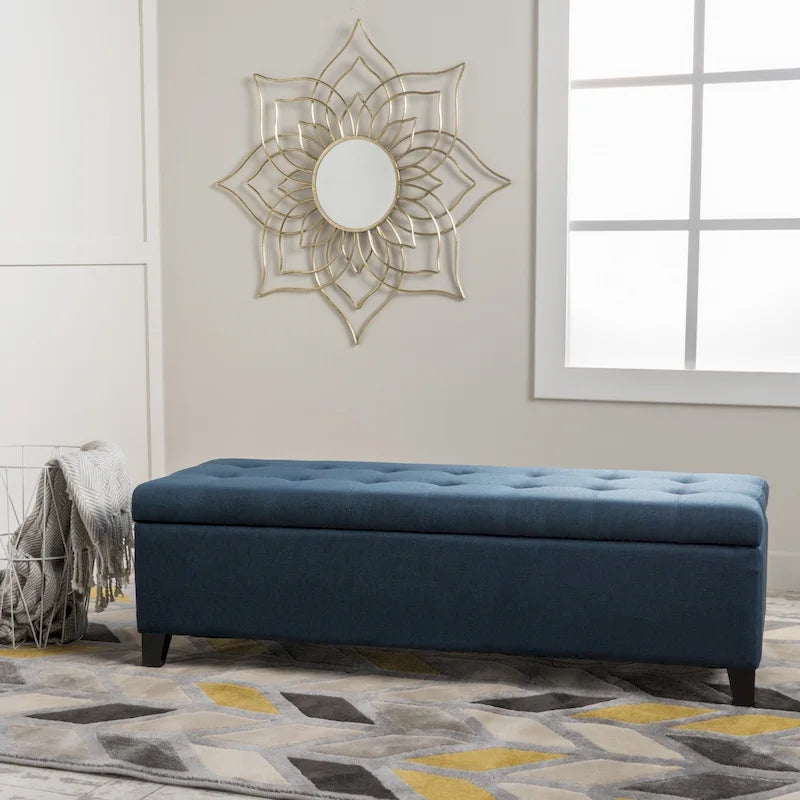 Mission Tufted Fabric Storage Ottoman Bench