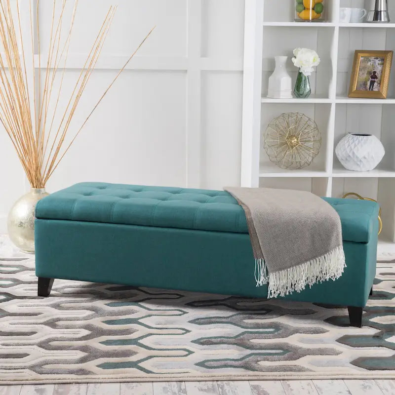 Mission Tufted Fabric Storage Ottoman Bench
