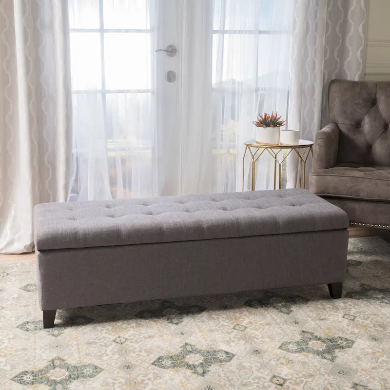 Mission Tufted Fabric Storage Ottoman Bench