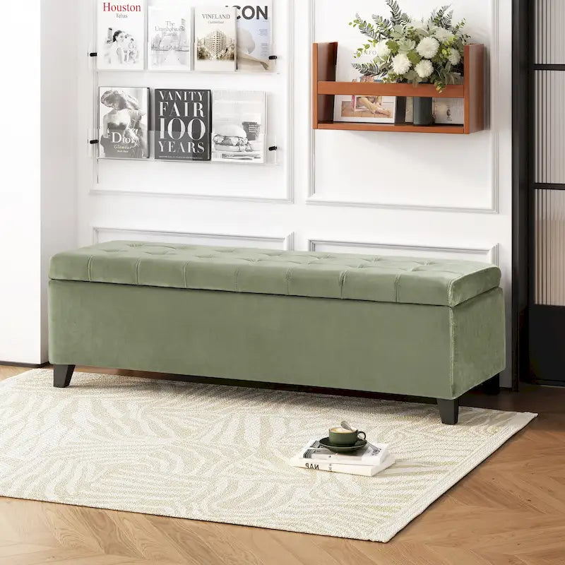 Mission Tufted Fabric Storage Ottoman Bench